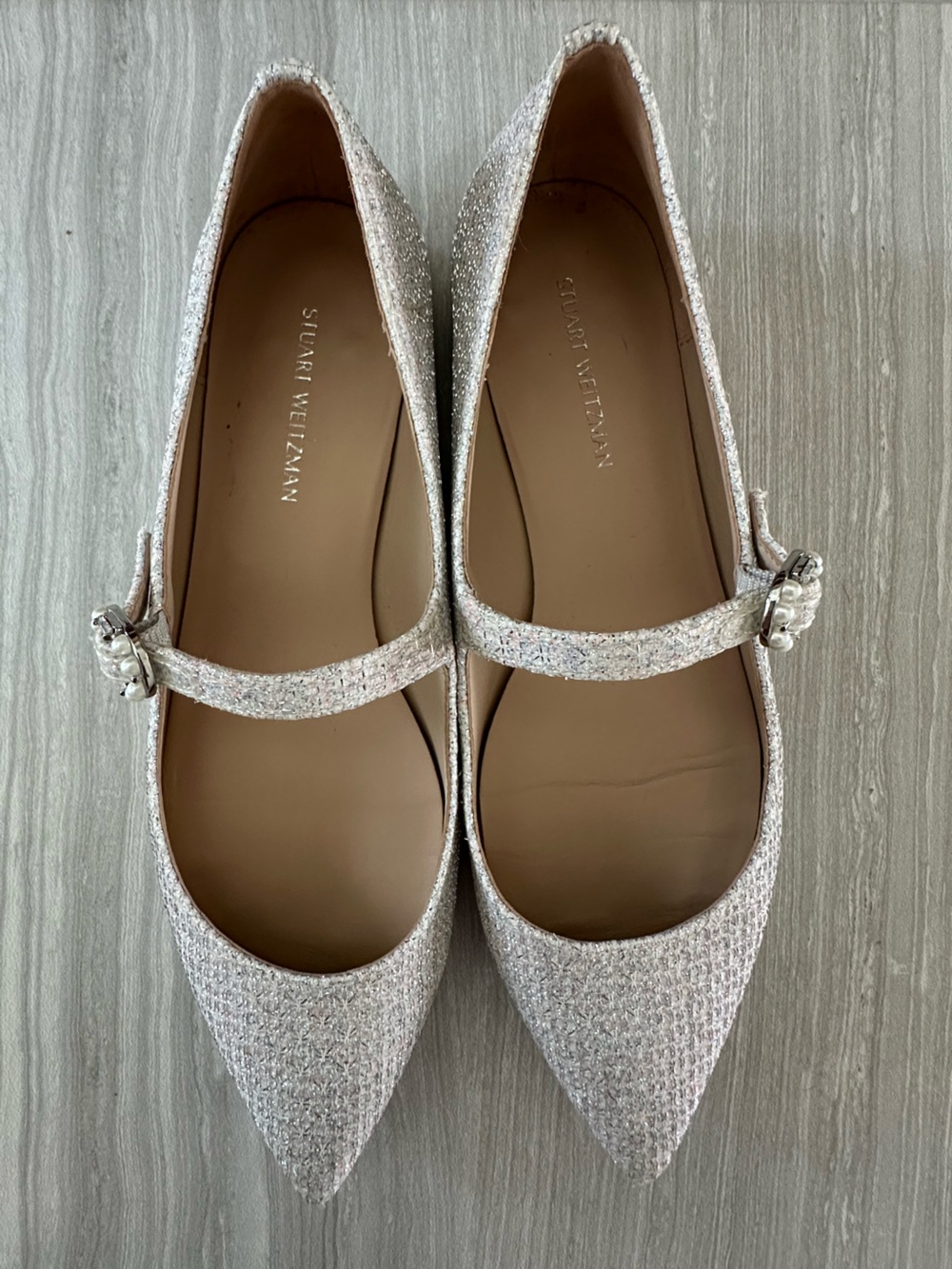 Stuart Weitzman Sparkle Mary Jane Flats in Ivory Glitter